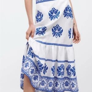 Zara Blue and White Midi Skirt